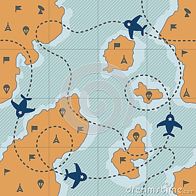 Pattern with map and dotted route Vector Illustration