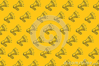 Megaphone pattern on yellow Stock Photo