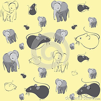 Pattern with mice and elephants Vector Illustration