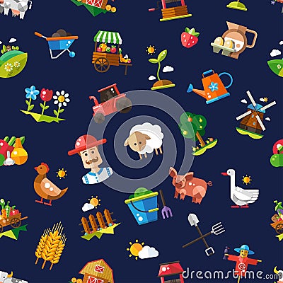 Pattern of modern flat design farm and Vector Illustration