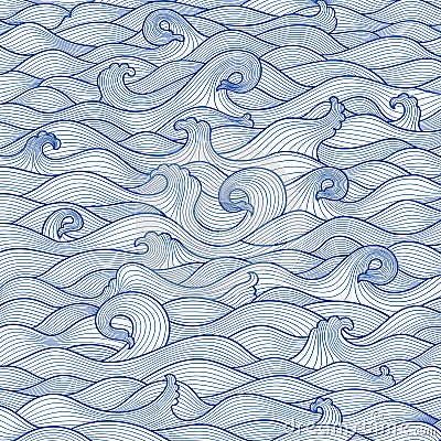 Pattern monotone blue sea waves Vector Illustration