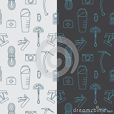 Pattern with mountaineering equipment Vector Illustration