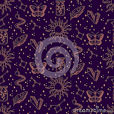 Pattern with mystical and magic outline elements Stock Photo