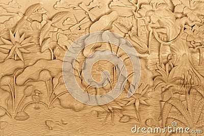 Nature carved on wood Stock Photo