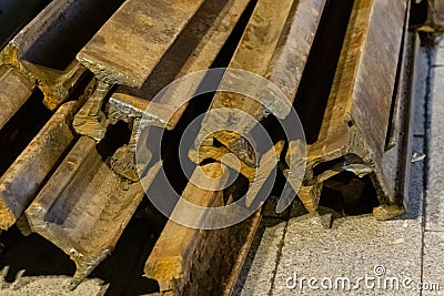 Pattern old and rusty rails railroad repair background iron Stock Photo