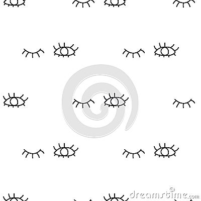 Pattern opened and closed human eyes with eyelashes on white background. Seamless pattern background winking eyes. Vector Illustration