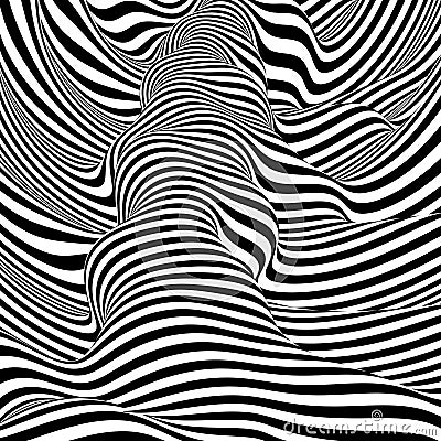 Pattern with optical illusion. Black and white design. Abstract striped background. Vector illustration Vector Illustration