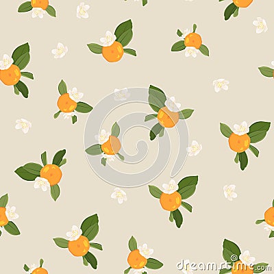 Pattern with orange mandarin Vector Illustration