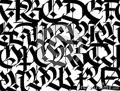 Pattern, ornament in the Gothic style. Vector. Alphabet. Symbols are black on a white background. Calligraphy and lettering. Medie Vector Illustration