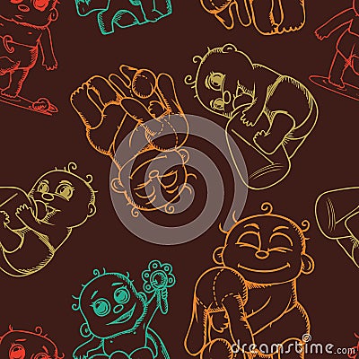 Pattern with painted newborn babies in different poses Vector Illustration