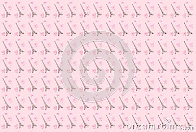 Pattern of the Parisian tower and rose flowers for Valentine's Day. Gift wrapping paper design pink color. Creative Stock Photo
