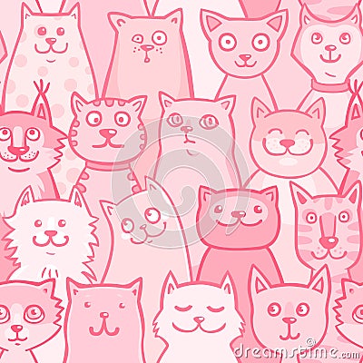 Pattern pink cats Vector Illustration