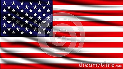 American flag blowing in the wind. USA flag waving. Background texture. Vector Illustration