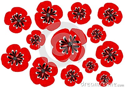 Pattern of poppy flowers on a white background. Stock Photo
