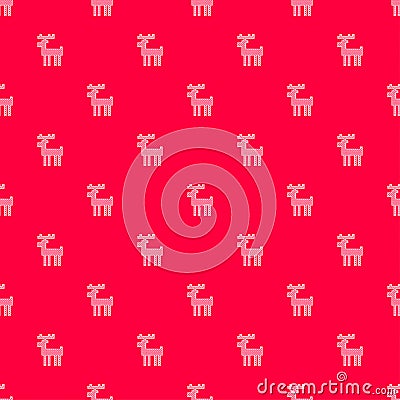 Pattern with red background and white cross stitched deers Vector Illustration