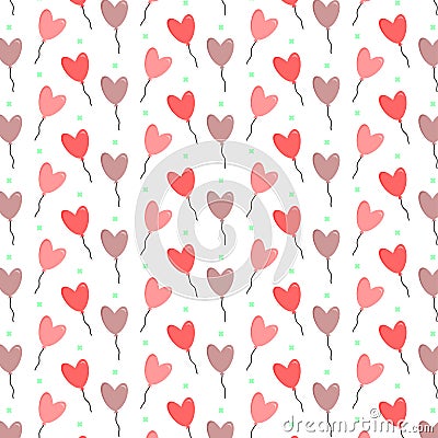 Pattern red and brown simple balloons. Happy Valentine's Day. White background Vector Illustration
