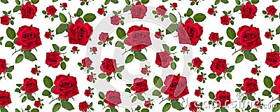 Pattern red rose on a stalk of green leaves Stock Photo