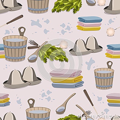Pattern of sauna accessories. flat vector illustration Vector Illustration