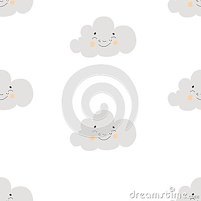 Pattern Scandinavian kids doodles elements monochrome clouds background grey black white yellow Stock Photo