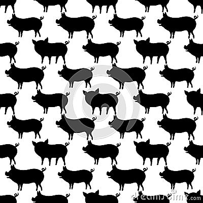 Pattern for seamless background with pigs silhouettes. Vector Illustration