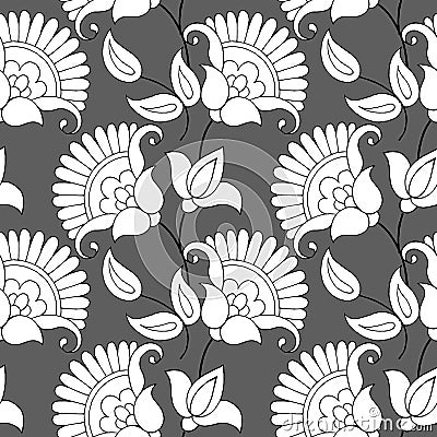 1074 pattern, seamless pattern, elements of plants and flowers, in monochrome colors, ornament for wallpaper Vector Illustration