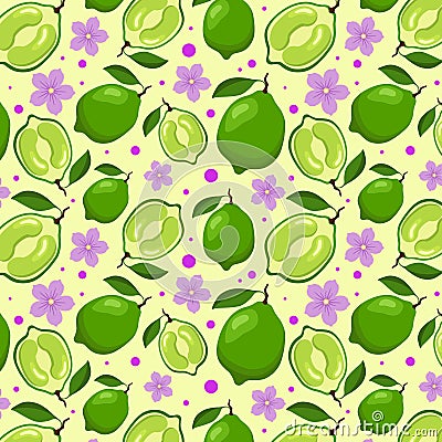 Pattern is seamless with lime, flowers, circles on light background Vector Illustration