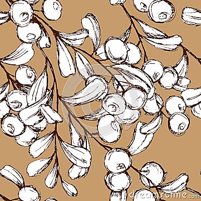 973 pattern, Seamless pattern with patterns of branches with berries iin monochrome colors Vector Illustration