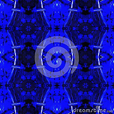 Blue Ikat Geometric Seamless Pattern Stock Photo