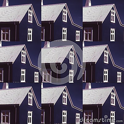 Pattern of series of images of a blue house in Iceland repeated to form an original image Stock Photo