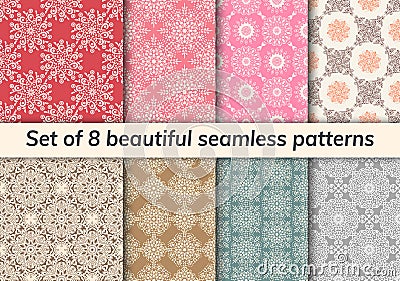 Pattern set arabic, indian, japanese, islamic motifs. Collection of 8 patterns. Mandala seamless pattern Vector Illustration