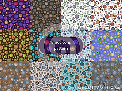 Pattern 09 Set of seamless patterns with the image of emoticons Vector Illustration