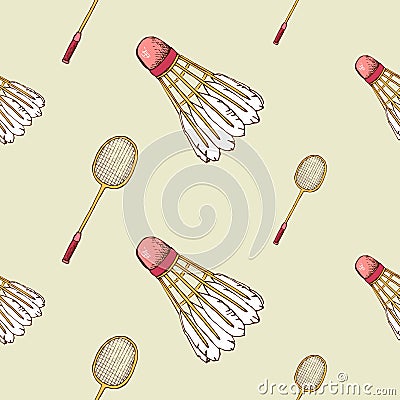 Pattern with shuttlecock and badminton racket Vector Illustration