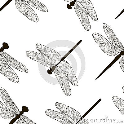 Pattern of silhouettes of dragonflies Vector Illustration