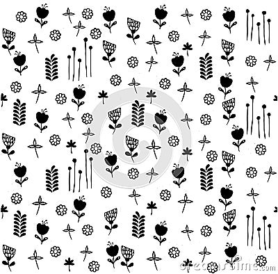 Pattern with simple pretty small flowers. animal illustration Stock Photo