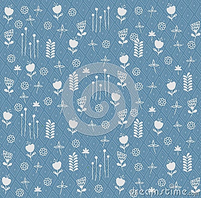 Pattern with simple pretty small flowers. animal illustration Stock Photo