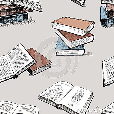 Pattern of the sketches of the printed books Vector Illustration