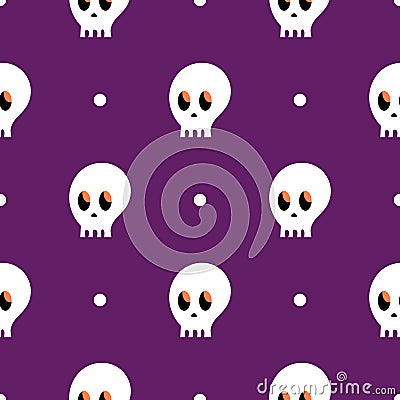 The pattern of the skull. Skulls on purple background. Cartoon seamless pattern Vector Illustration