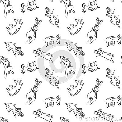 Pattern with sleeping dogs of jack russell terriers in different poses Vector Illustration