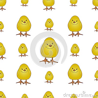 Pattern sleepy chick, falls asleep on the move. Vector. Yellow ball. Bird on an isolated background. Cartoon style. Vector Illustration