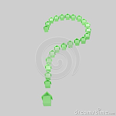 Pattern of small green houses in a form of question mark symbol. Mortgage problem concept. Interest rate. Residential building. Re Cartoon Illustration