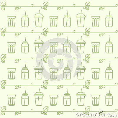 Pattern with Smoothie Fruit Drink Detox with Leafs Stock Photo