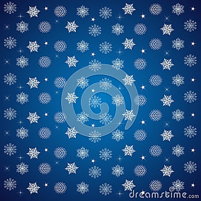 pattern of snowflakes and stars on a blue Vector Illustration