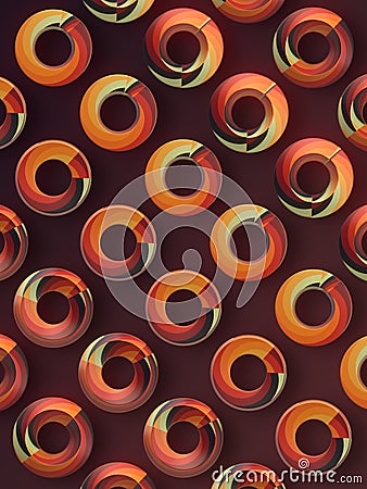 Pattern of spinning colorful loading indicators. Geometric background. 3d rendering digital illustration Cartoon Illustration