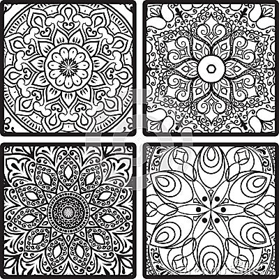 Pattern from squares with mandala Vector Illustration
