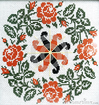 Pattern `star alatyr` stitched with a cross Stock Photo