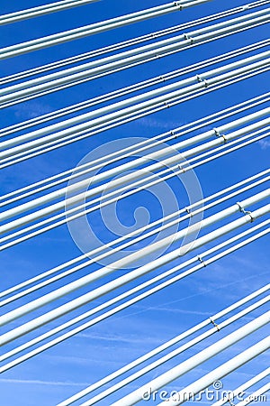 Pattern of steel wires of a modern bridge Stock Photo