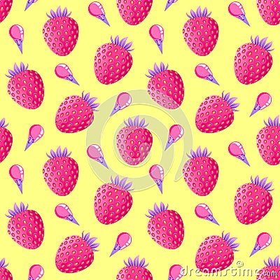 Pattern with strawberries and ice cream Vector Illustration