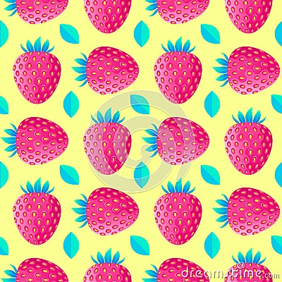 Pattern with strawberries and leaves Vector Illustration