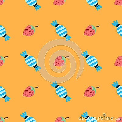 Pattern with strawberry and candy Vector Illustration