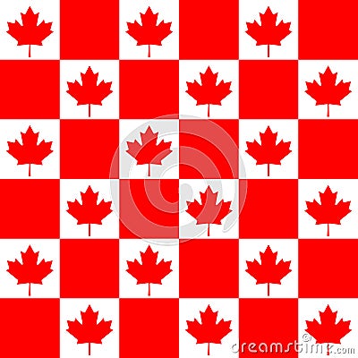 A pattern with a stylized flag of Canada. Suitable for textiles or packaging paper. Red Maple leaf. The Chess pattern Vector Illustration